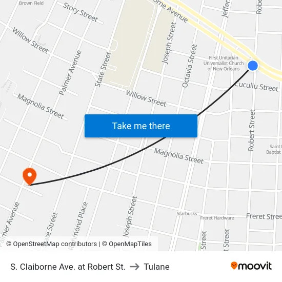 S. Claiborne Ave. at Robert St. to Tulane map