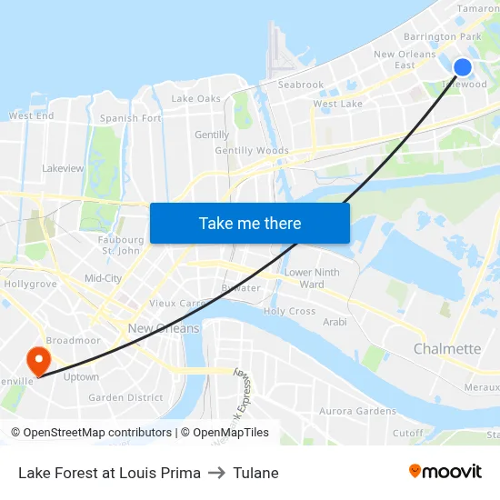 Lake Forest at Louis Prima to Tulane map