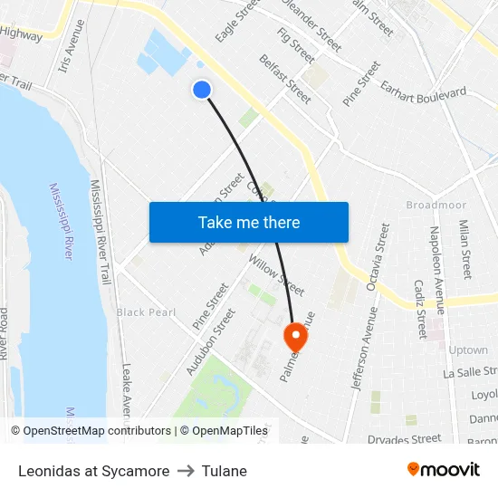 Leonidas at Sycamore to Tulane map