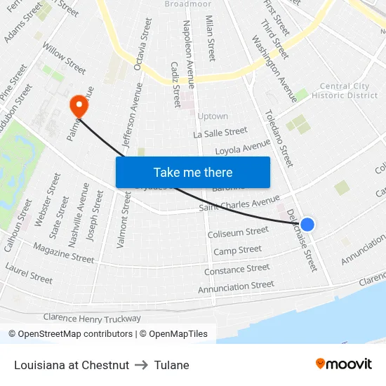Louisiana at Chestnut to Tulane map