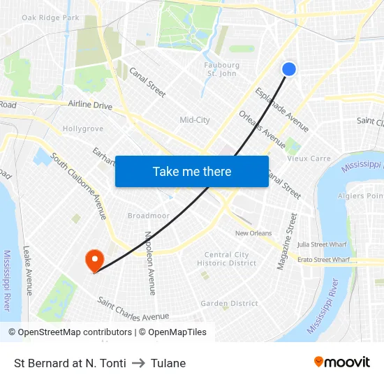 St Bernard at N. Tonti to Tulane map