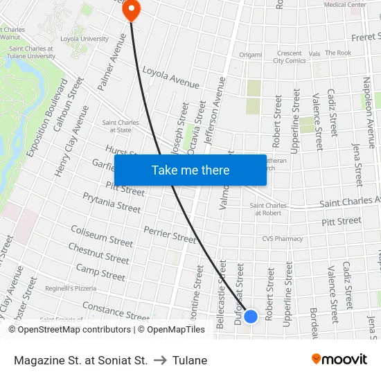 Magazine St. at Soniat St. to Tulane map
