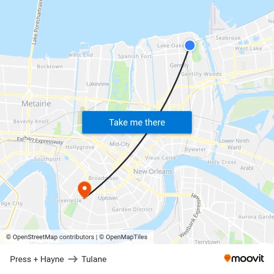 Press + Hayne to Tulane map