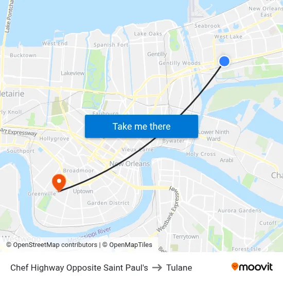 Chef Highway Opposite Saint Paul's to Tulane map