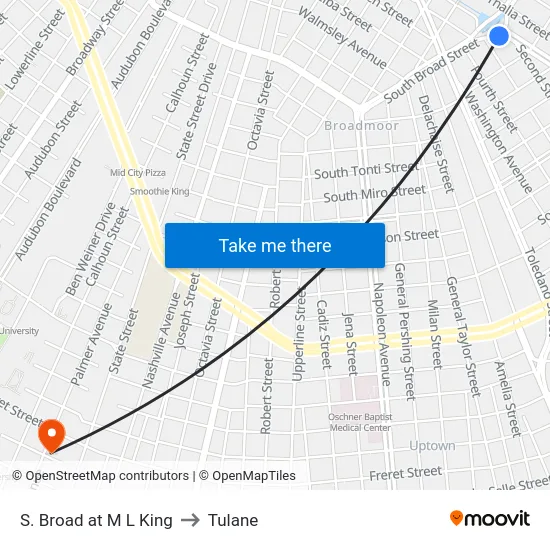 S. Broad at M L King to Tulane map