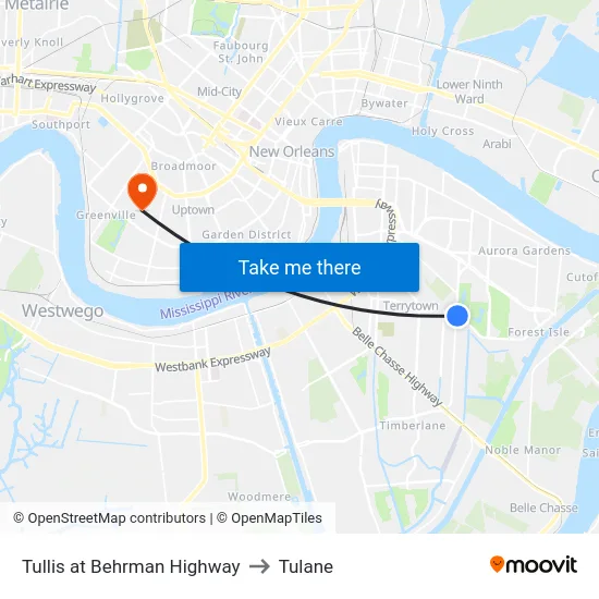 Tullis at Behrman Highway to Tulane map