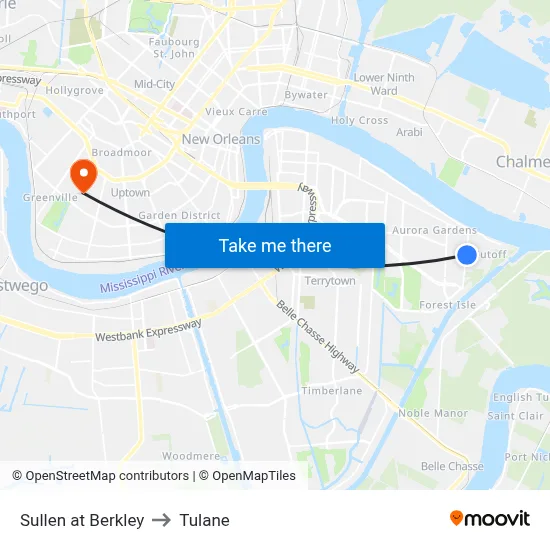 Sullen at Berkley to Tulane map