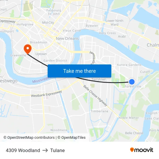 4309 Woodland to Tulane map