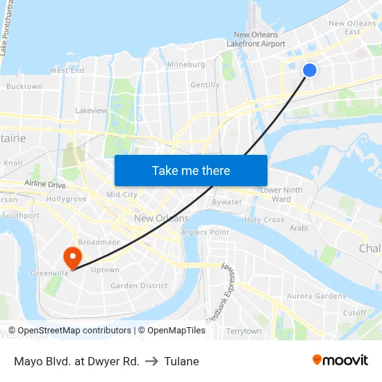 Mayo Blvd. at Dwyer Rd. to Tulane map