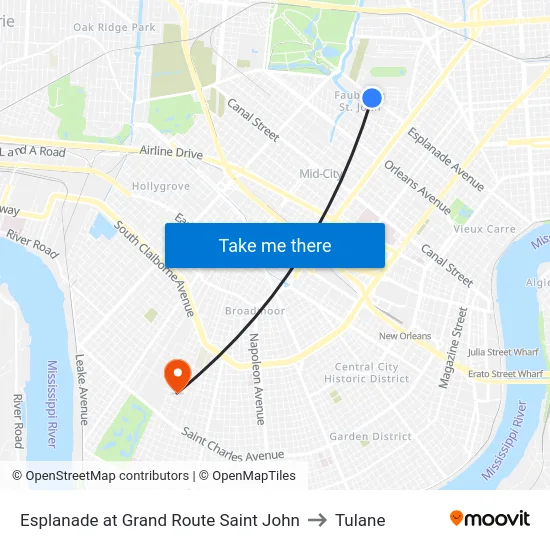 Esplanade at Grand Route Saint John to Tulane map