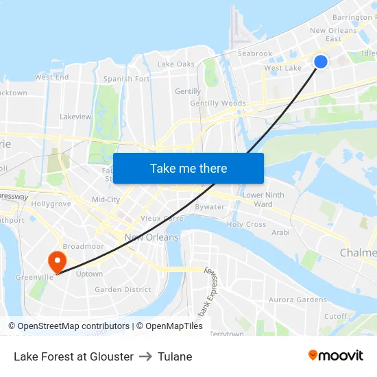 Lake Forest at Glouster to Tulane map