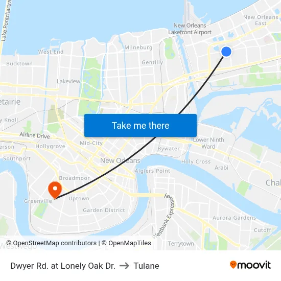 Dwyer Rd. at Lonely Oak Dr. to Tulane map