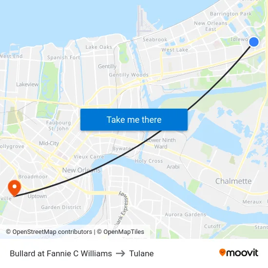 Bullard at Fannie C Williams to Tulane map