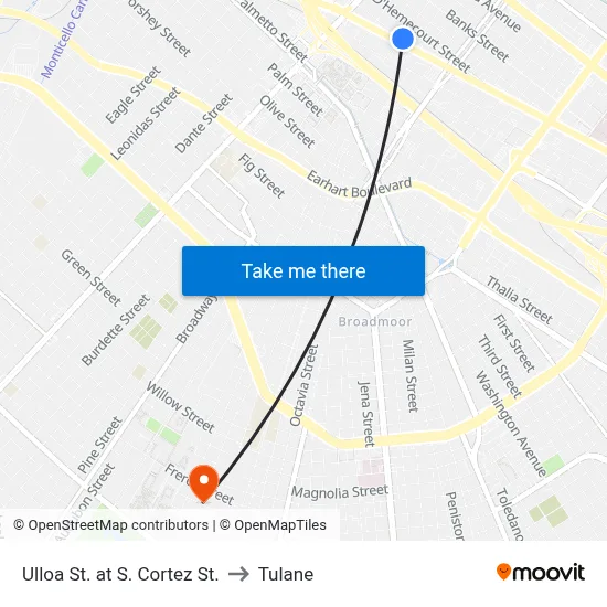 Ulloa St. at S. Cortez St. to Tulane map