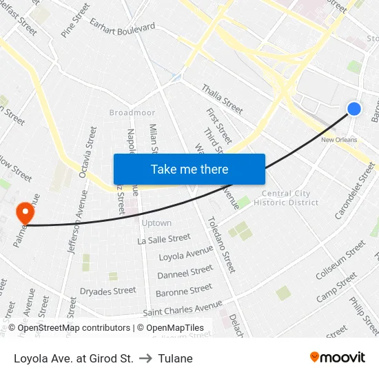 Loyola Ave. at Girod St. to Tulane map