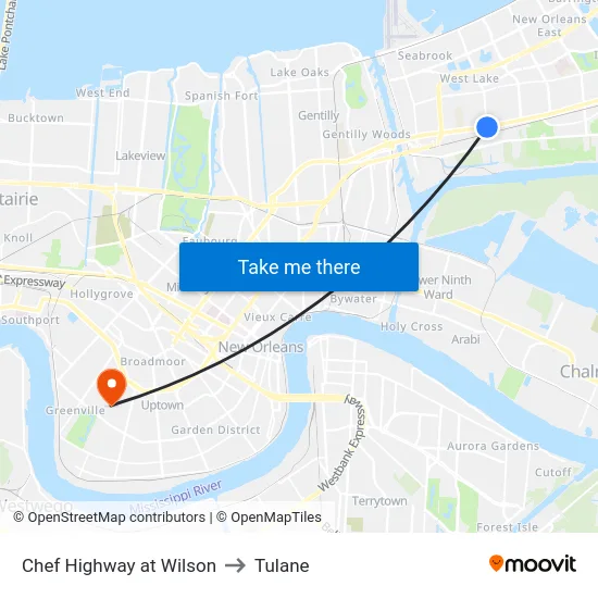 Chef Highway at Wilson to Tulane map