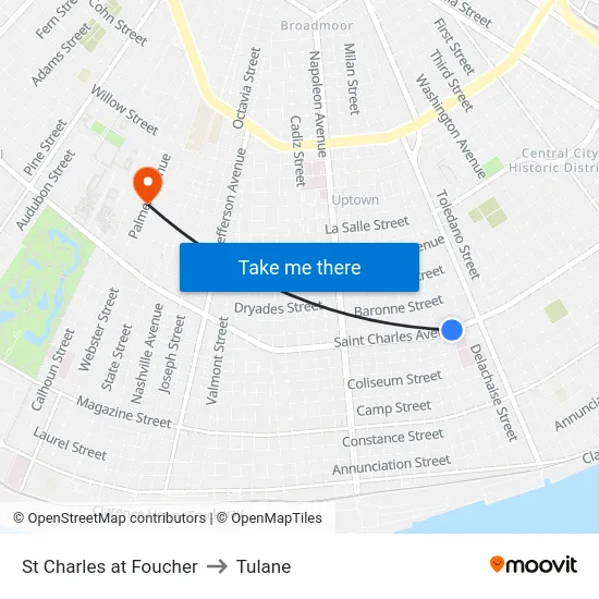 St Charles at Foucher to Tulane map