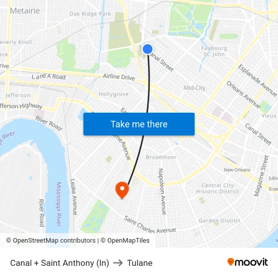 Canal + Saint Anthony (In) to Tulane map