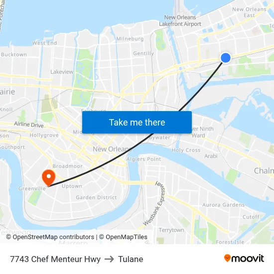 7743 Chef Menteur Hwy to Tulane map