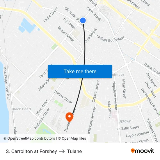 S. Carrollton at Forshey to Tulane map