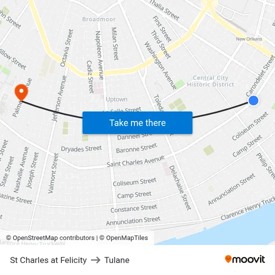 St Charles at Felicity to Tulane map