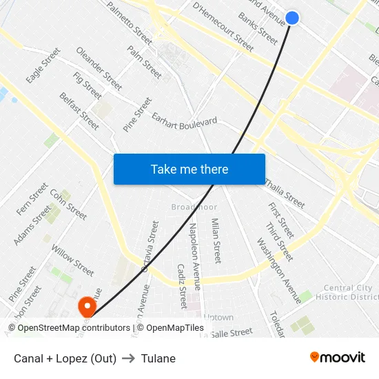 Canal + Lopez (Out) to Tulane map