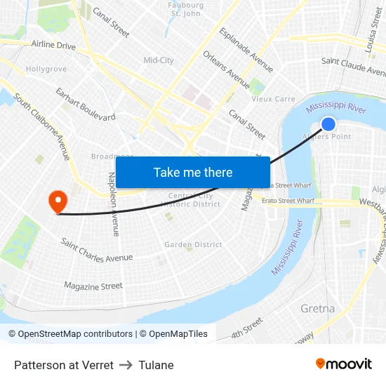 Patterson at Verret to Tulane map