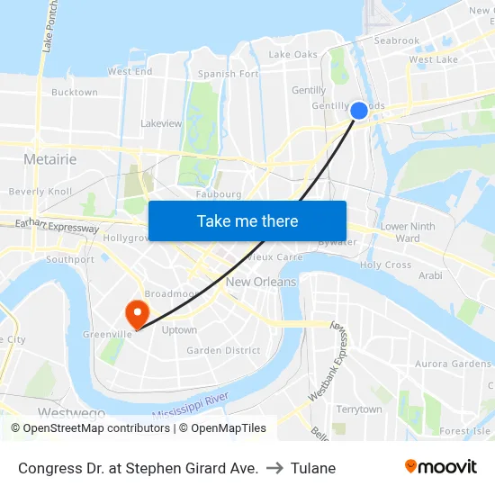 Congress Dr. at Stephen Girard Ave. to Tulane map