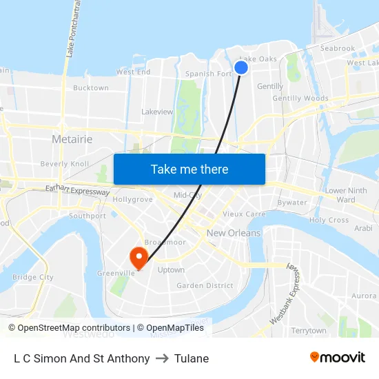 L C Simon And St Anthony to Tulane map