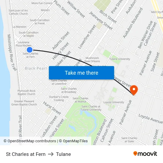 St Charles at Fern to Tulane map