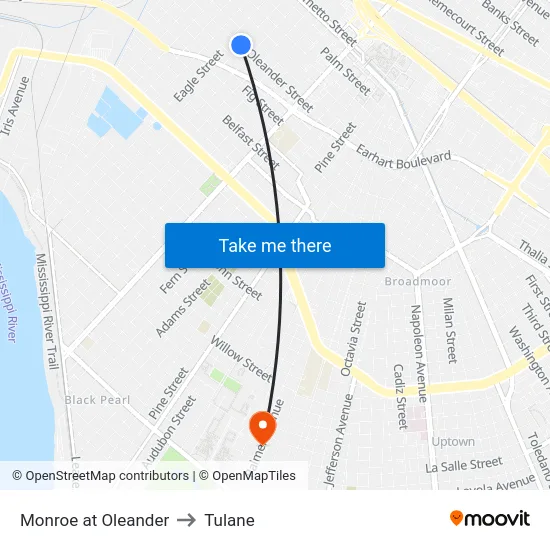 Monroe at Oleander to Tulane map