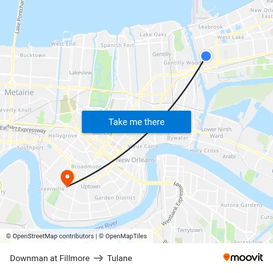 Downman at Fillmore to Tulane map