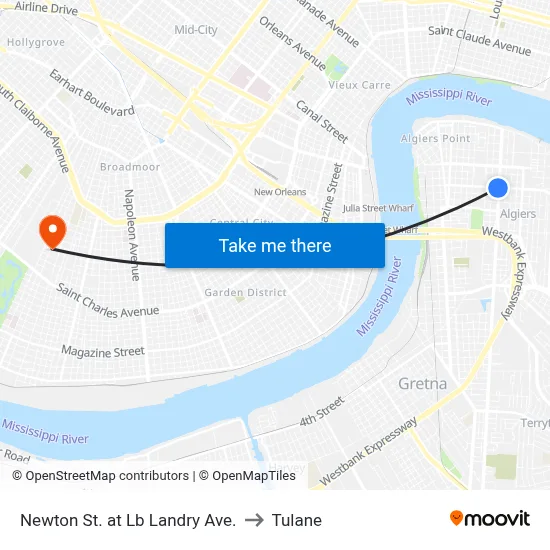 Newton St. at Lb Landry Ave. to Tulane map