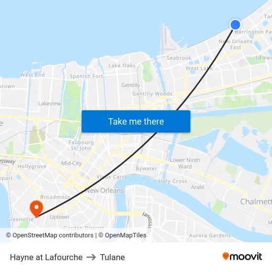 Hayne at Lafourche to Tulane map
