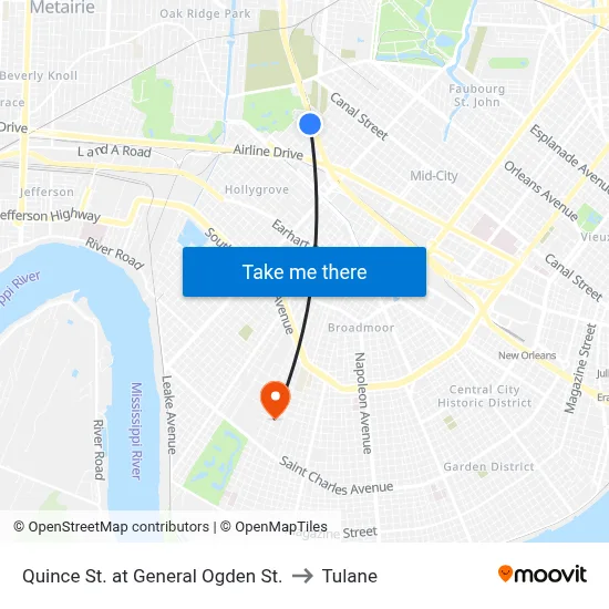 Quince St. at General Ogden St. to Tulane map