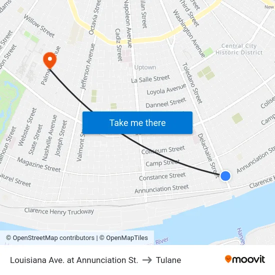 Louisiana Ave. at Annunciation St. to Tulane map