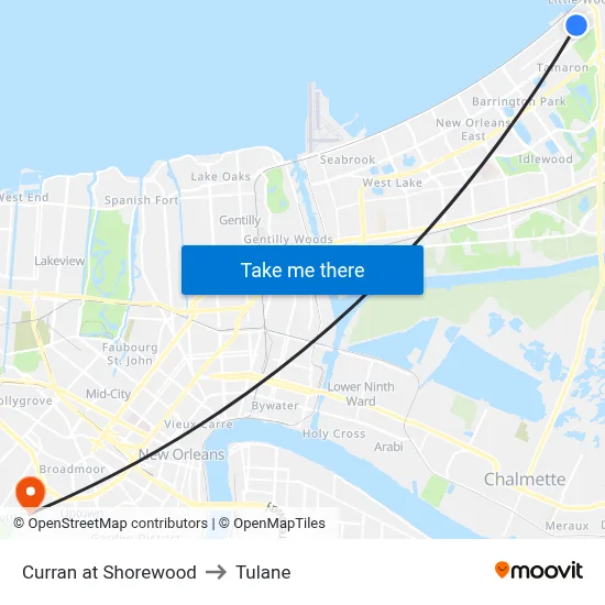 Curran at Shorewood to Tulane map
