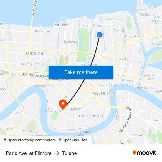 Paris Ave. at Filmore to Tulane map