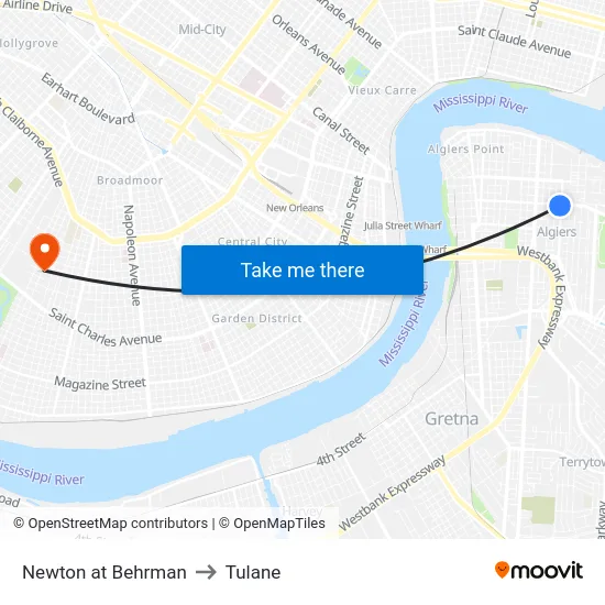 Newton at Behrman to Tulane map