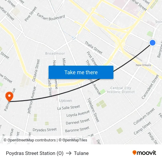 Poydras Street Station (O) to Tulane map