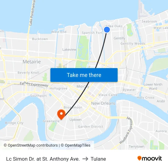 Lc Simon Dr. at St. Anthony Ave. to Tulane map