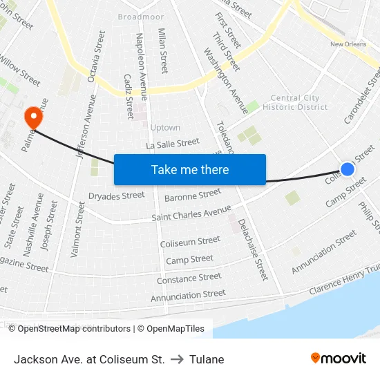 Jackson Ave. at Coliseum St. to Tulane map