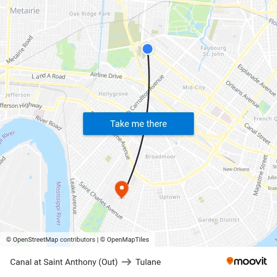 Canal at Saint Anthony (Out) to Tulane map