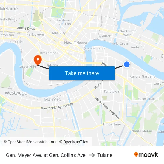 Gen. Meyer Ave. at Gen. Collins Ave. to Tulane map