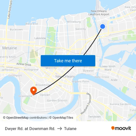 Dwyer Rd. at Downman Rd. to Tulane map