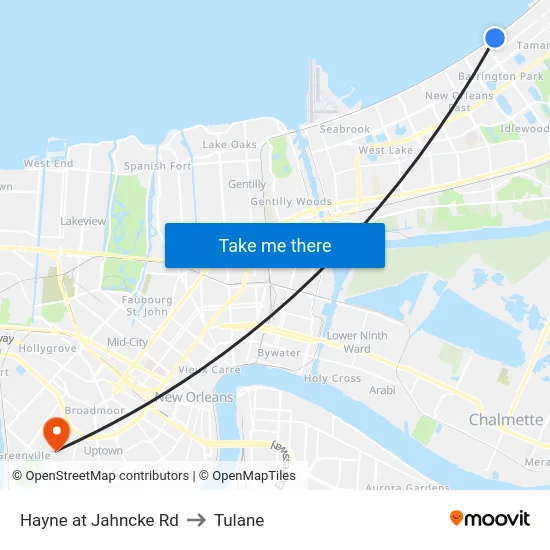 Hayne at Jahncke Rd to Tulane map