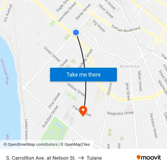 S. Carrollton Ave. at Nelson St. to Tulane map
