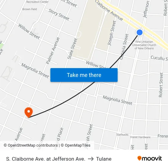 S. Claiborne Ave. at Jefferson Ave. to Tulane map