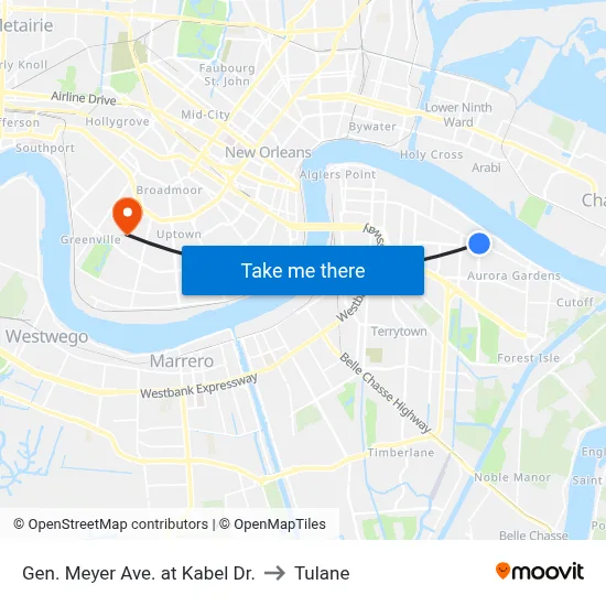 Gen. Meyer Ave. at Kabel Dr. to Tulane map