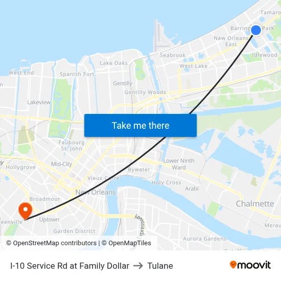 I-10 Service Rd at Family Dollar to Tulane map